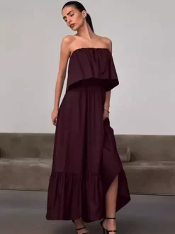 100% Cotton Strapless Women's Maxi Dress In Earth Tones - Sexy Tube Top Ruffle Sundress - Boho Beach Vacation Long Dress 2026