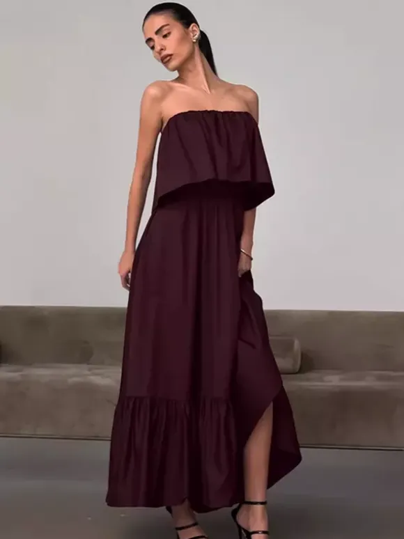 100% Cotton Strapless Women's Maxi Dress In Earth Tones - Sexy Tube Top Ruffle Sundress - Boho Beach Vacation Long Dress 2026
