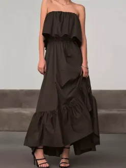100% Cotton Strapless Women's Maxi Dress In Earth Tones - Sexy Tube Top Ruffle Sundress - Boho Beach Vacation Long Dress 2026