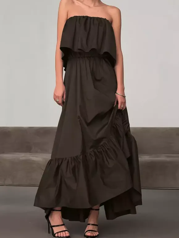 100% Cotton Strapless Women's Maxi Dress In Earth Tones - Sexy Tube Top Ruffle Sundress - Boho Beach Vacation Long Dress 2026