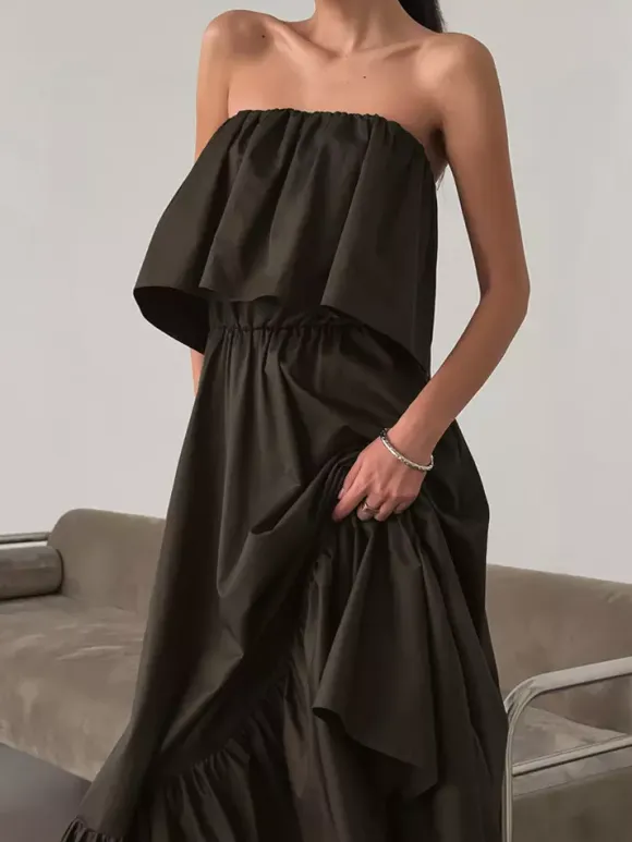 100% Cotton Strapless Women's Maxi Dress In Earth Tones - Sexy Tube Top Ruffle Sundress - Boho Beach Vacation Long Dress 2026