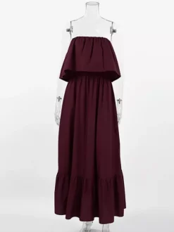 100% Cotton Strapless Women's Maxi Dress In Earth Tones - Sexy Tube Top Ruffle Sundress - Boho Beach Vacation Long Dress 2026