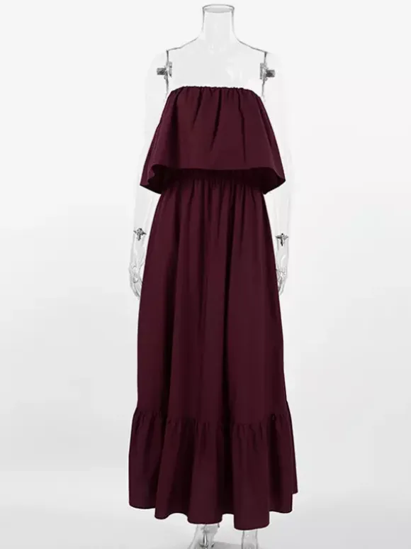 100% Cotton Strapless Women's Maxi Dress In Earth Tones - Sexy Tube Top Ruffle Sundress - Boho Beach Vacation Long Dress 2026