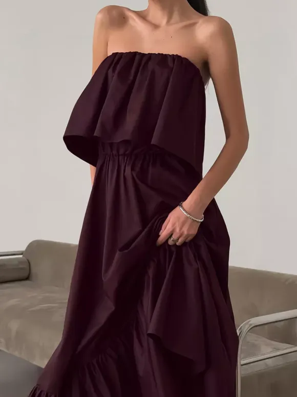 100% Cotton Strapless Women's Maxi Dress In Earth Tones - Sexy Tube Top Ruffle Sundress - Boho Beach Vacation Long Dress 2026