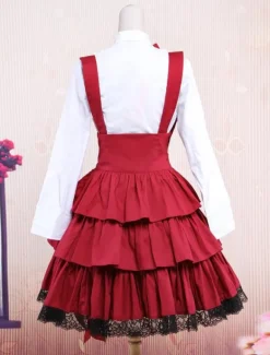Cotton White Long Sleeves Blouse And Black Ruffles Lolita Skirt Outfit