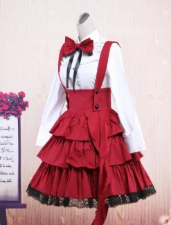 Cotton White Long Sleeves Blouse And Black Ruffles Lolita Skirt Outfit