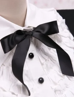 Cotton White Long Sleeves Blouse And Black Ruffles Lolita Skirt Outfit