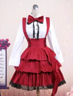 Cotton White Long Sleeves Blouse And Black Ruffles Lolita Skirt Outfit
