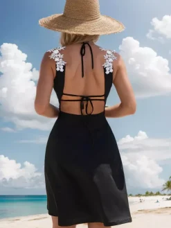Cover Ups For Women Black Polyester Summer Beach Swimming Suits