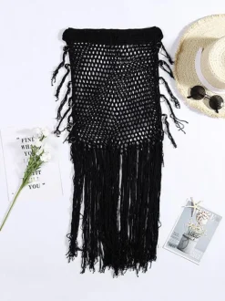 Cover Ups For Women Black Fringe Stretch Acrylic Summer Sexy Bathing Suits