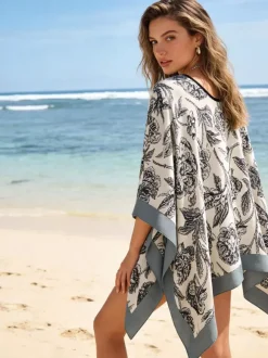 Cover Ups For Women Blue Polyester Summer Beach Swimwear