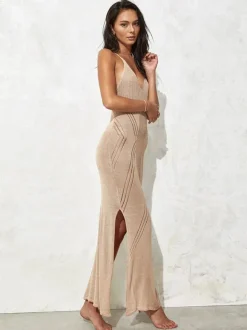 Cover Ups For Women Khaki Crochet V-Neck Sleeveless Backless Summer Sexy Swimming Suits