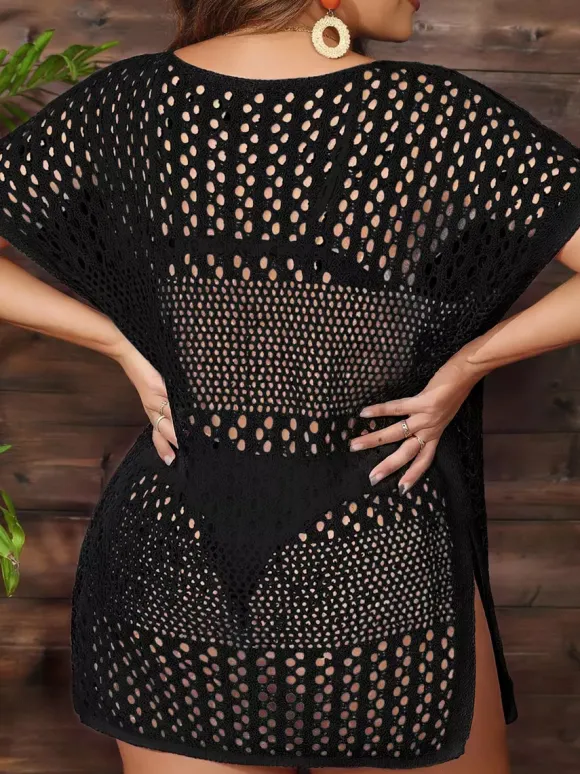 Cover Ups For Women Khaki Knitted Short Sleeves Summer Sexy Bathing Suits