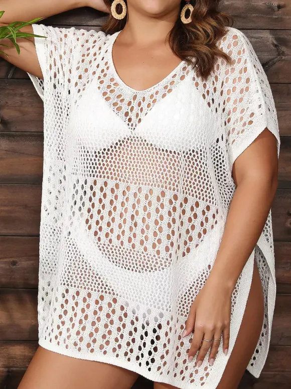 Cover Ups For Women Khaki Knitted Short Sleeves Summer Sexy Bathing Suits