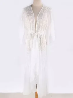 Cover Ups Oversized Cut Out Lace Long Sleeves Athletic White Summer Beach Swimwear