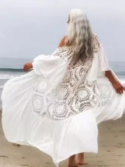 Cover Ups Ruffled Oversized Lace Long Sleeves Sexy Black Summer Beach Swimwear