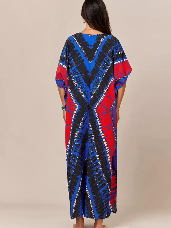 Cover Ups Beach Swimming Suits Oversized Short Sleeves V-Neck Athletic Deep Blue Cover Ups