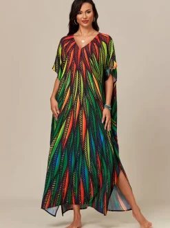 Cover Ups Beach Swimming Suits Oversized Short Sleeves V-Neck Athletic Deep Blue Cover Ups