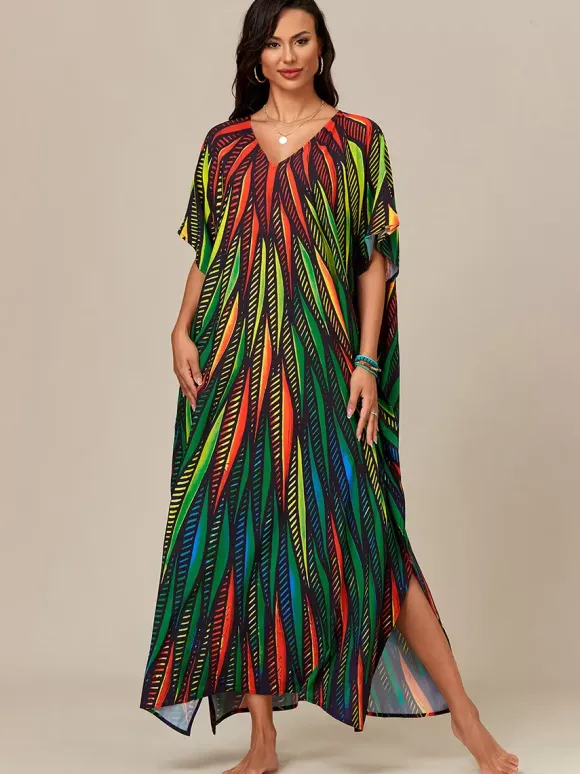 Cover Ups Beach Swimming Suits Oversized Short Sleeves V-Neck Athletic Deep Blue Cover Ups