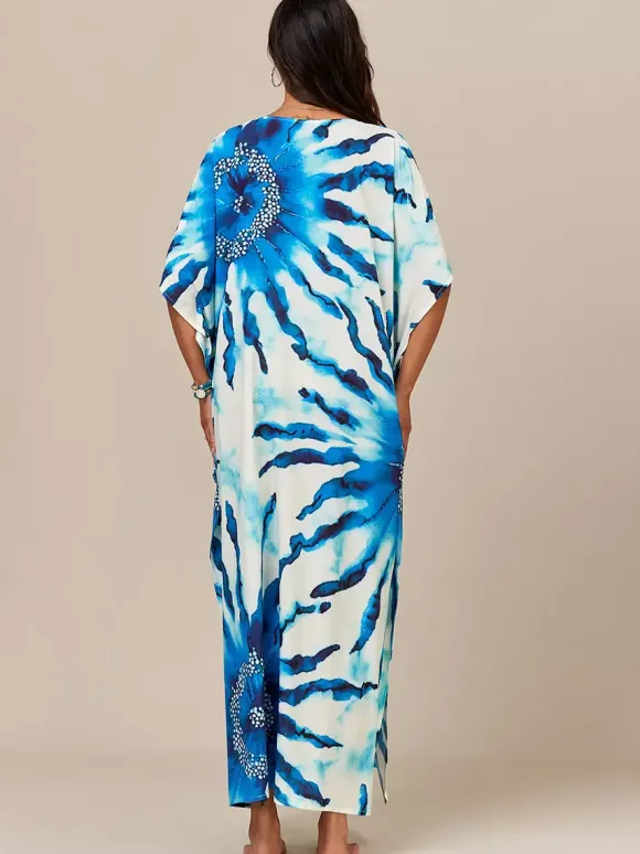Cover Ups Beach Swimming Suits Oversized Short Sleeves V-Neck Athletic Deep Blue Cover Ups