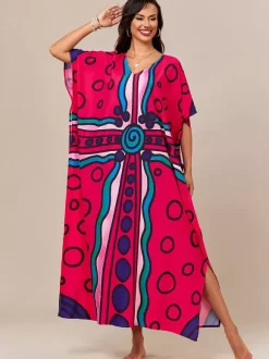 Cover Ups Beach Swimming Suits Oversized Short Sleeves V-Neck Athletic Deep Blue Cover Ups