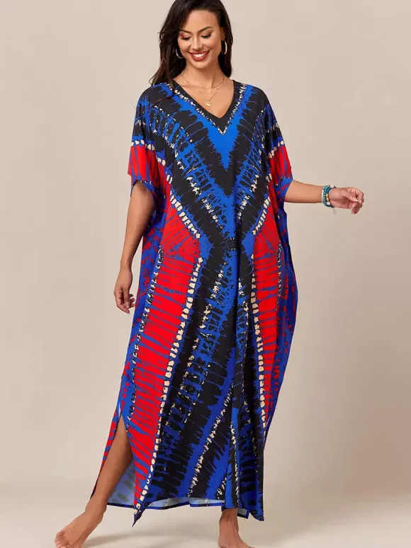 Cover Ups Beach Swimming Suits Oversized Short Sleeves V-Neck Athletic Deep Blue Cover Ups