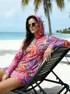 Cover Ups Blue Camouflage Long Sleeves Sheer Short Dress Mini Summer Beach Swimwear