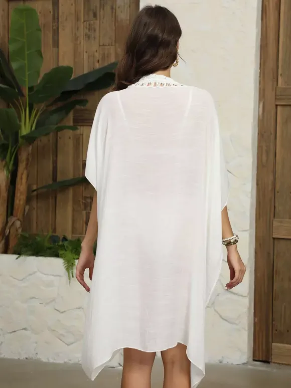 Cover Ups Crochet Short Sleeves V-Neck Sweet Black Beach Swimming Suits