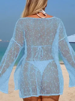 Cover Ups For Women Black Cut Out Long Sleeves Summer Sexy Swimwear