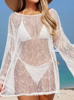 Cover Ups For Women Black Cut Out Long Sleeves Summer Sexy Swimwear
