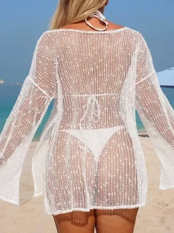 Cover Ups For Women Black Cut Out Long Sleeves Summer Sexy Swimwear