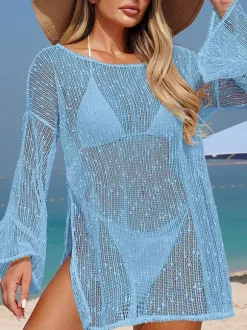 Cover Ups For Women Black Cut Out Long Sleeves Summer Sexy Swimwear