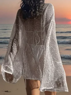 Cover Ups For Women White Cut Out Long Sleeves Summer Beach Bathing Suits