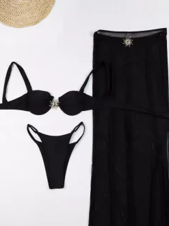 Cover-Ups Swimsuit Set Black Athletic Lace Up Clothes Sleeveless Sets