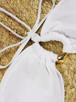 Cover-Ups Swimsuit Set White Sexy Lace Grommets Sleeveless Long Skirt T-back Bra Sets