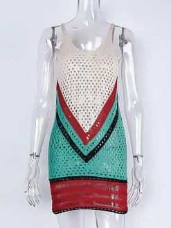 Cover Ups V Neck Sleeveless Crochet Beach Bathing Suits For Women