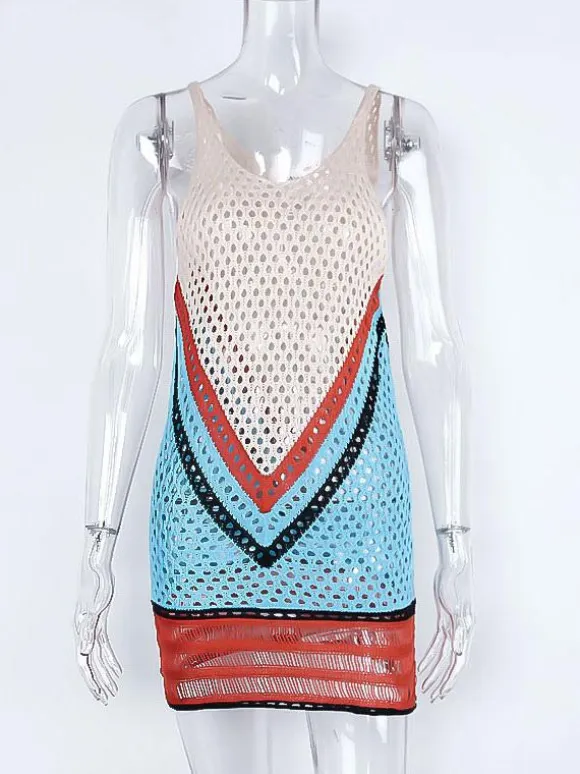 Cover Ups V Neck Sleeveless Crochet Beach Bathing Suits For Women