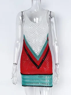 Cover Ups V Neck Sleeveless Crochet Beach Bathing Suits For Women