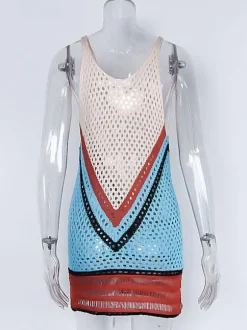 Cover Ups V Neck Sleeveless Crochet Beach Bathing Suits For Women