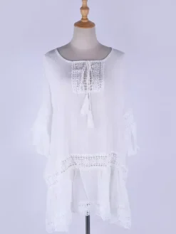 Cover Ups White Half Sleeves Lace Short Dress Summer Beach Swimwear