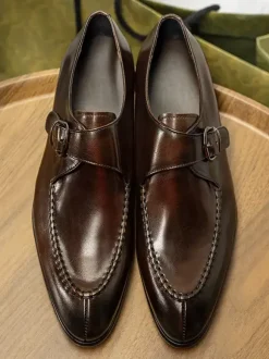 Cowhide Mens Loafer Monk Strap Prom Homecoming Wedding Shoes