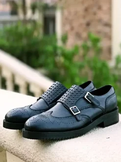 Cowhide Buckle Monk Loafer Shoes For Men