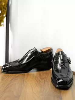 Cowhide Mens Loafer Shoes Monk Strap Prom Wedding Shoes