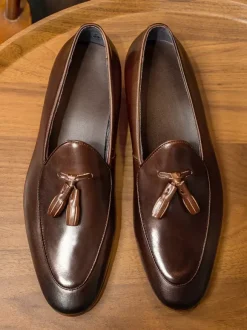 Cowhide Men's Loafer Shoes Tassel Prom Homecoming Wedding Shoes