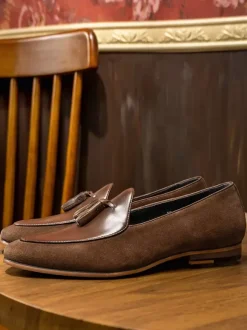 Cowhide Men's Loafer Shoes Tassel Prom Homecoming Wedding Shoes