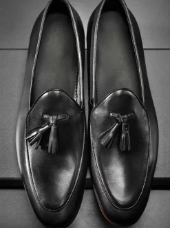 Cowhide Men's Loafer Shoes Tassel Prom Homecoming Wedding Shoes