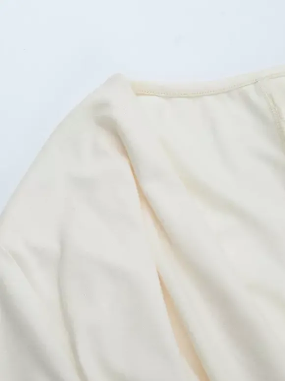 Cowl Neck Ruched Mini Dress For Women- Cream Sexy Long Sleeve Fringe Bodycon - Spring Cocktail Party 2026
