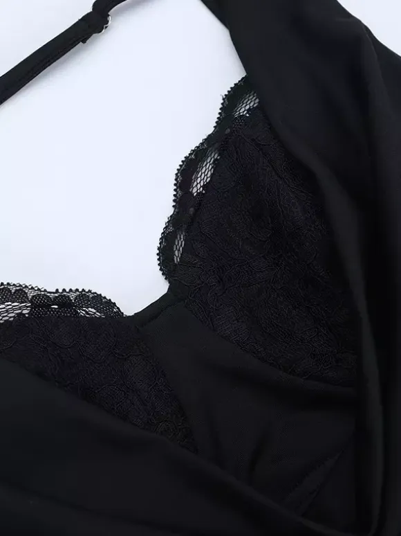Cowl Neck Maxi Dress For Women - Black Elegant Lace Trim Bodycon Long Dress - Spring Evening Party Cocktail Wear 2026