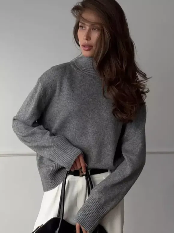 Cowl Neck Solid Color Knit Pullover Sweater For Women 2026