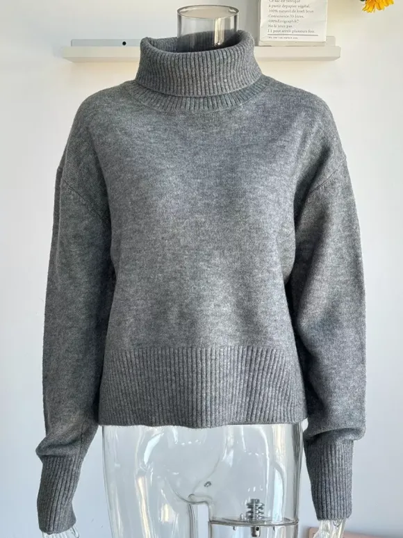 Cowl Neck Solid Color Knit Pullover Sweater For Women 2026